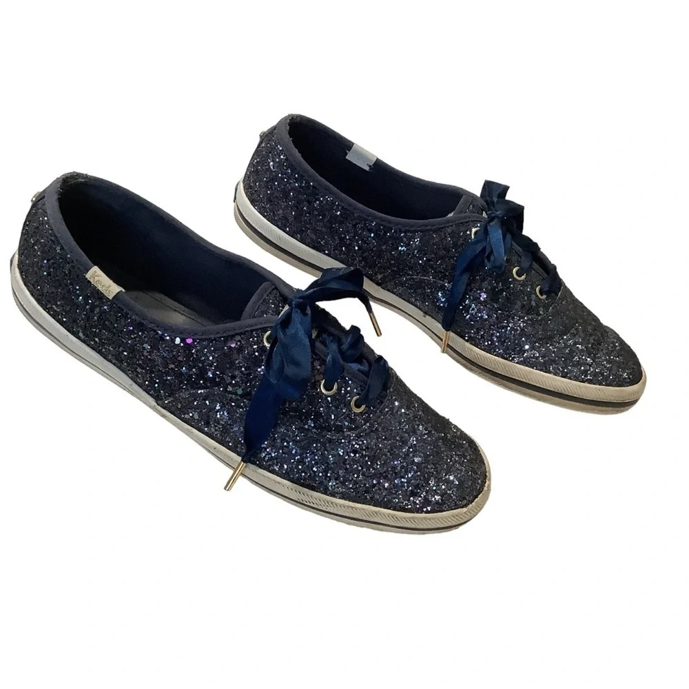 KEDS X KATE SPADE Navy Blue Glitter Champion Sneakers Size 9